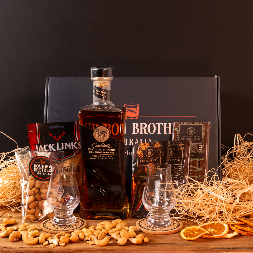 Deluxe Gift hamper with Rabbit Tale Cavehill Kentucky Straight Bourbon - Bourbon Brothers Australia