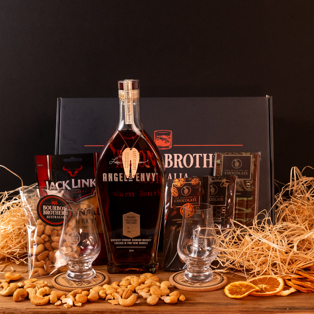 
                      
                        Deluxe Gift Hamper with Angels Envy Devils Advocate (a Top Shelf Collection) - Bourbon Brothers Australia
                      
                    